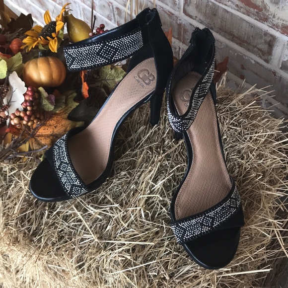 Gianni Bini Shoes - Sz 10 Stilleto Black Suede Beaded Ankle Sandals